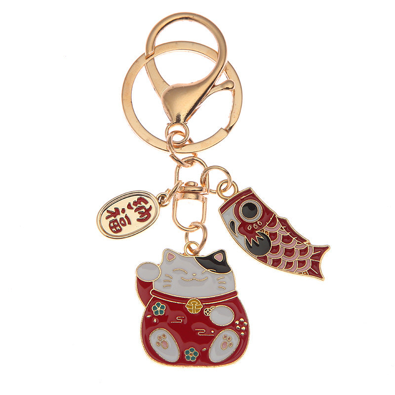 Wholesale Japanese Lucky Cat Drip Oil Alloy Keychains